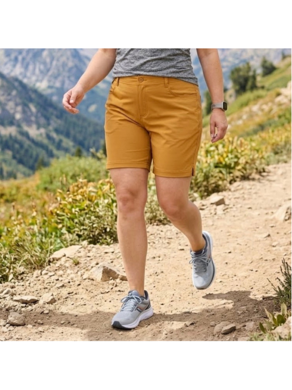 Women's Prana Shorts size 20W Mustard Yellow Halle Short Plus II 7’ Inseam NWT - Picture 3 of 16